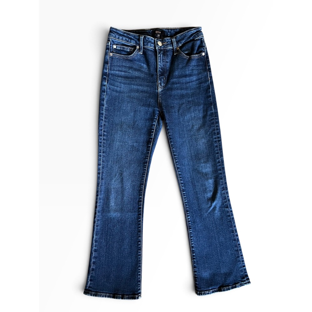 Quince Organic Cotton Blend High Waisted Kick Flare Jeans Dark Wash Blue Size 26
